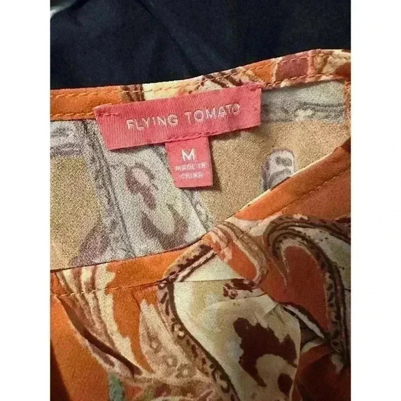 Flying Tomato Anthropology Long Sleeve Boho Top Orange Paisley Size Medium - Picture 6 of 6